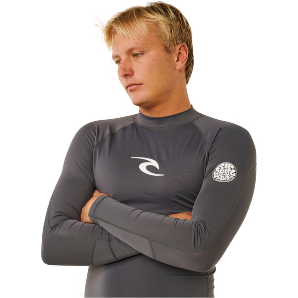 2026 Rip Curl M&auml;nner Waves UPF Performance Langarm-Lycra-Weste 16FMRV - Charcoal Grey